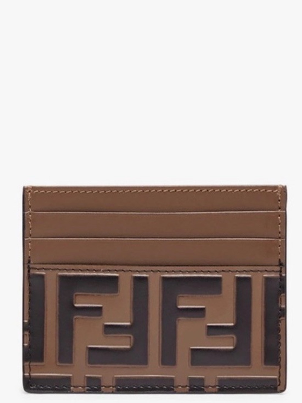 Fendi Brown and Dark Brown FF Logo Leather Card Case